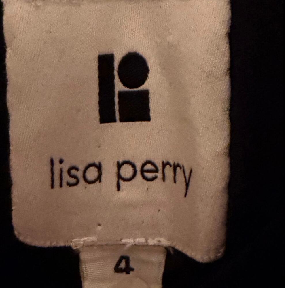 Lisa Perry Black Cotton Flower Appliqué Shift Dress Size 4 - Picture 3 of 4